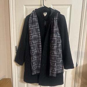 Motherhood Black Trench Coat with Patterned Scarf